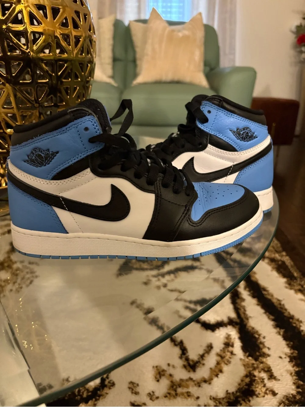 Jordan Kids' Mid Sneakers in University Blue, Black & White